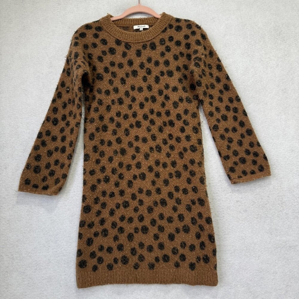 Madewell Leopard Sweater Dress Womens XS Brown Wool Animal Print Long Sleeve